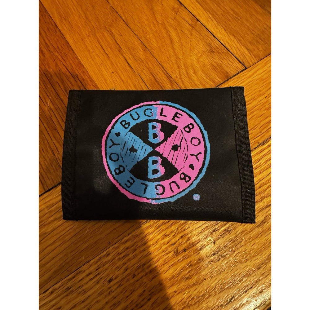 Vintage Bugle Boy Men's Vintage Black Wallet Pink Blue Trifold‎ NWT 80s 90s